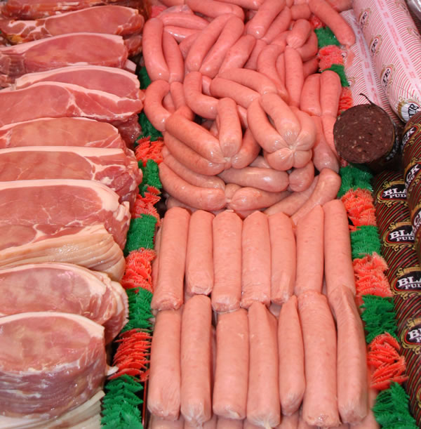 Homemade sausages, puddings and rashers